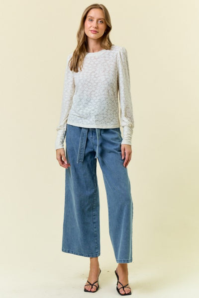 Off White Textured Puff Sleeve Top