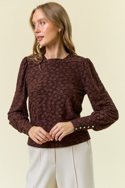 Chocolate Textured Puff Sleeve Top