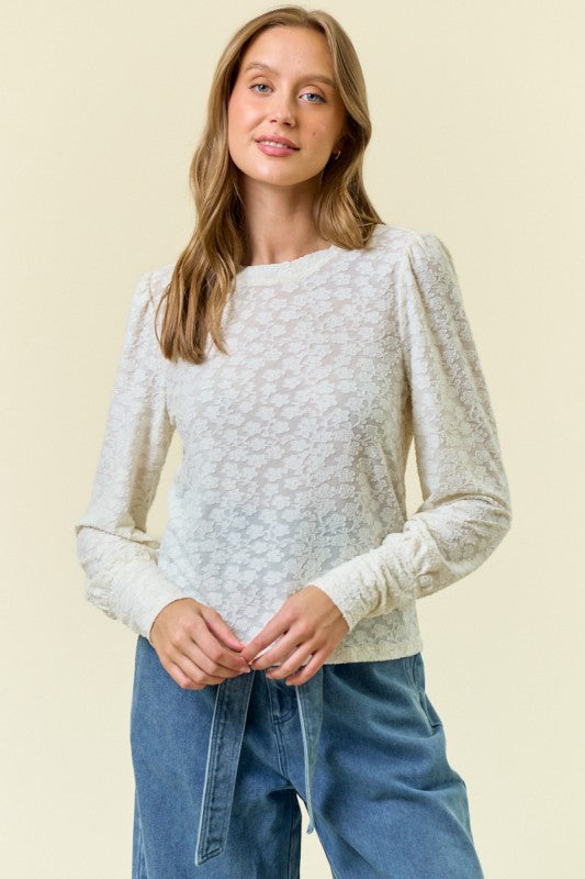 Off White Textured Puff Sleeve Top