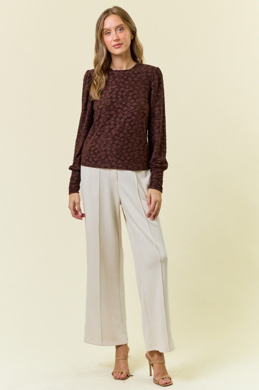 Chocolate Textured Puff Sleeve Top