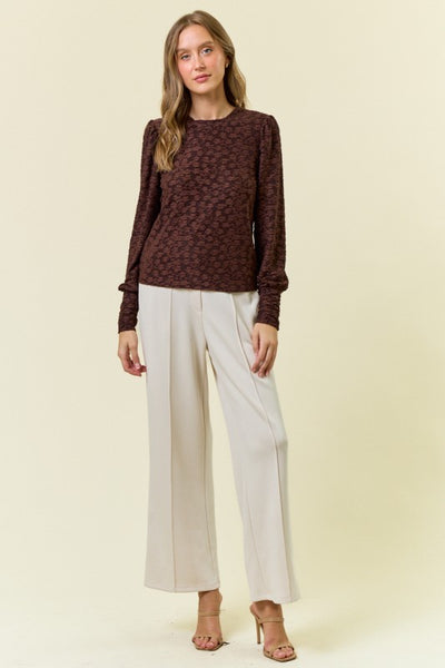 Chocolate Textured Puff Sleeve Top