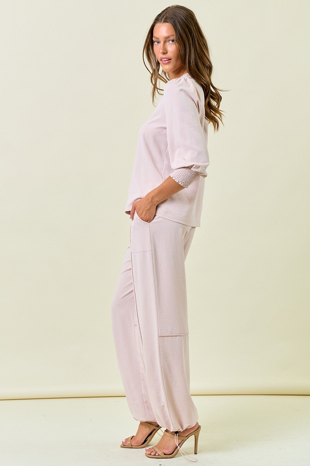 Parchment Stretch Satin Jogger