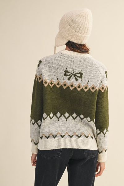 Olive Beige Dog Motif Sweater