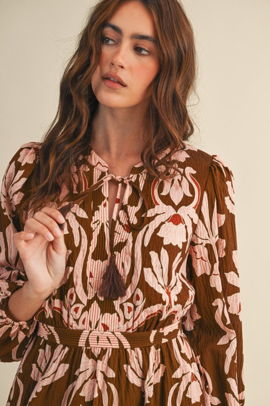 Gingerbread Floral Print Midi Dress