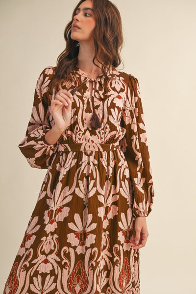 Gingerbread Floral Print Midi Dress