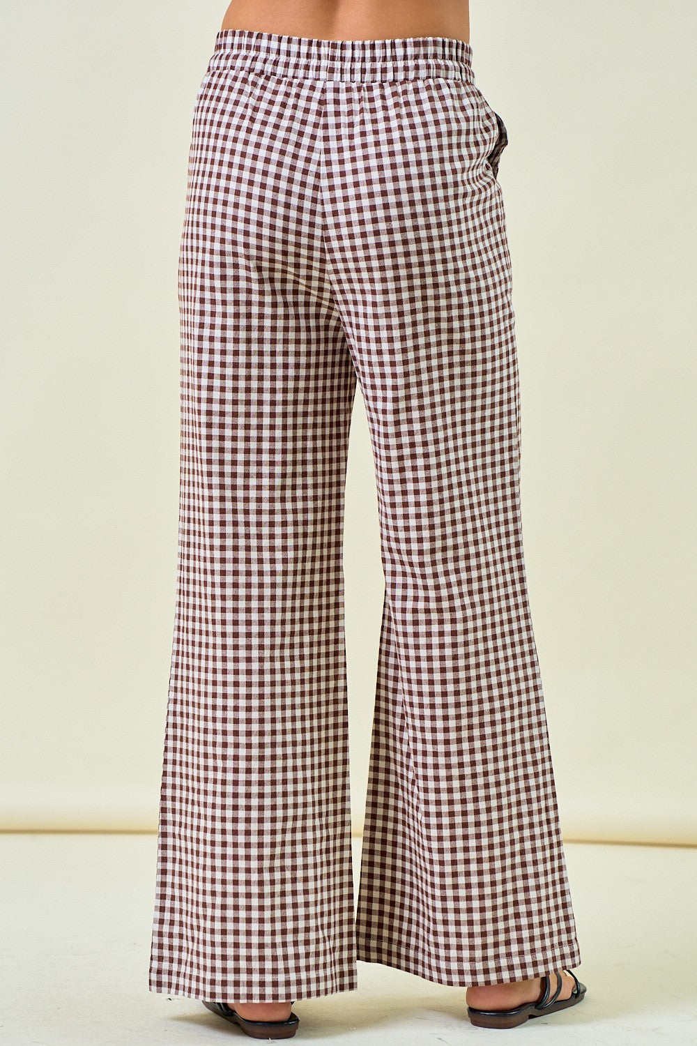Brown Gingham Wide Leg Pants