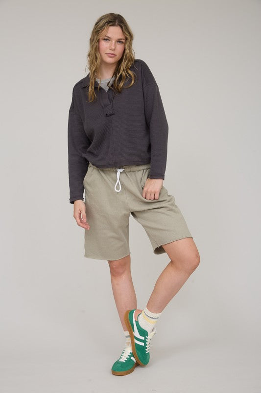 Charcoal Textured Knit Polo