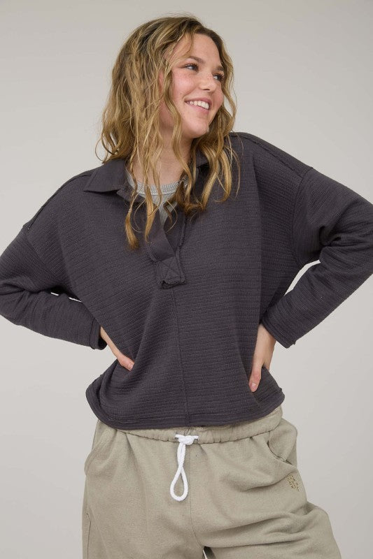 Charcoal Textured Knit Polo