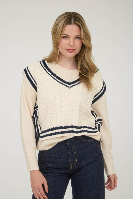 Cream Tie Knit Sweater Vest