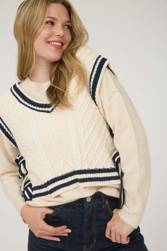 Cream Tie Knit Sweater Vest