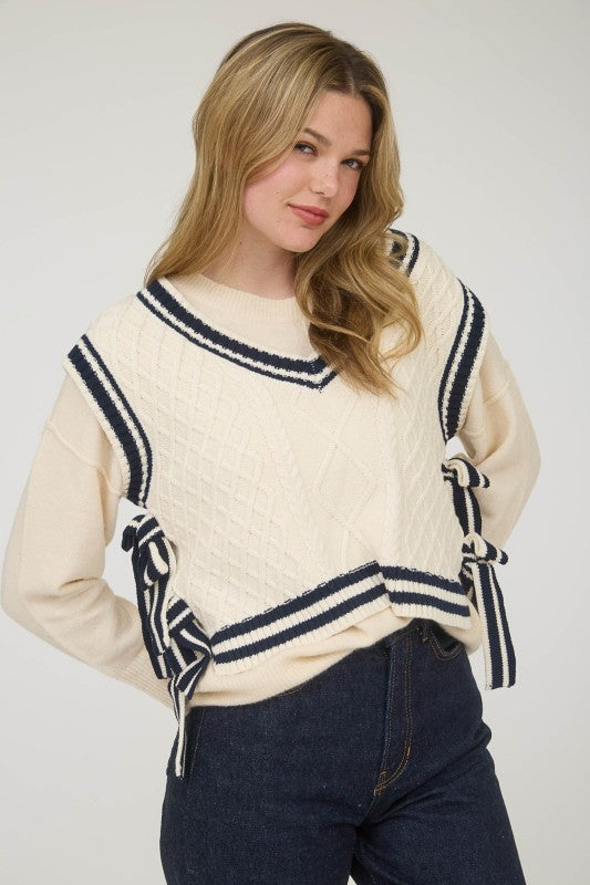 Cream Tie Knit Sweater Vest