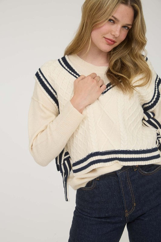 Cream Tie Knit Sweater Vest