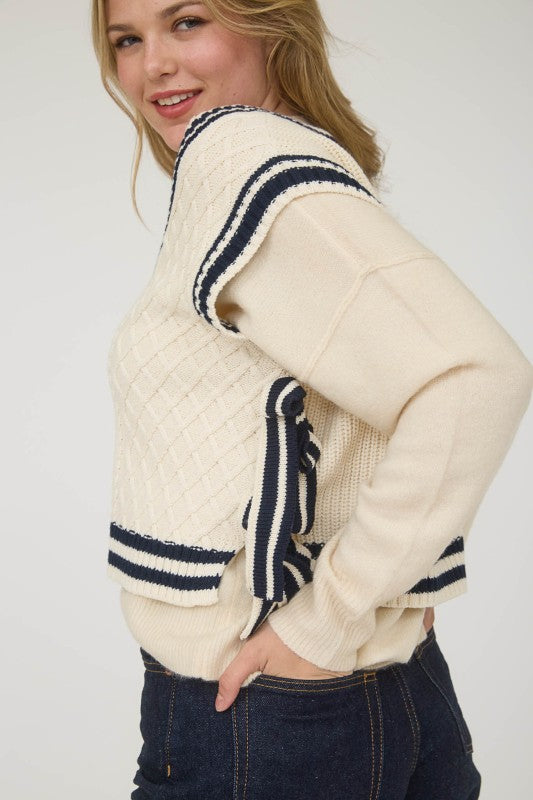 Cream Tie Knit Sweater Vest