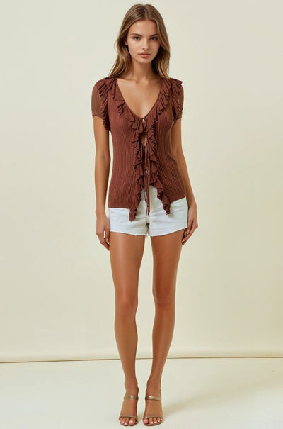 Terra Cotta Ruffle Tie Front Tank