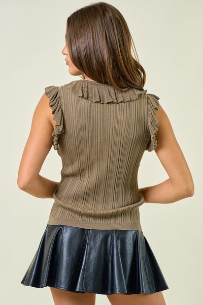 Olive Ruffle Tie Front Tank