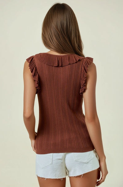 Terra Cotta Ruffle Tie Front Tank