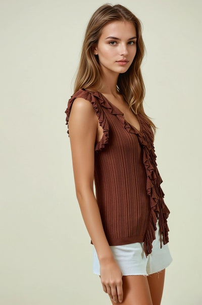 Terra Cotta Ruffle Tie Front Tank