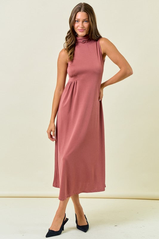 Mauve Mock Neck Midi Dress