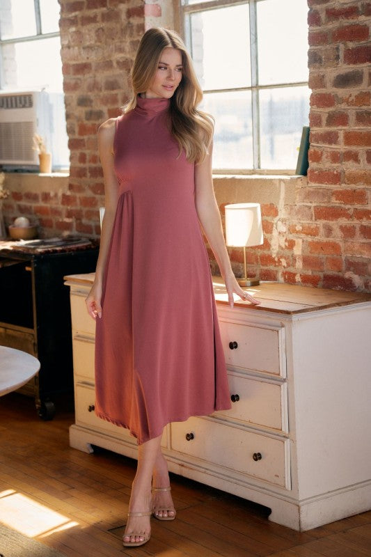 Mauve Mock Neck Midi Dress