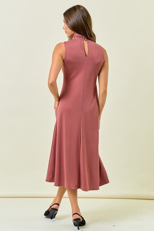 Mauve Mock Neck Midi Dress