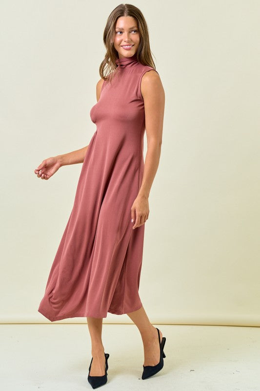Mauve Mock Neck Midi Dress