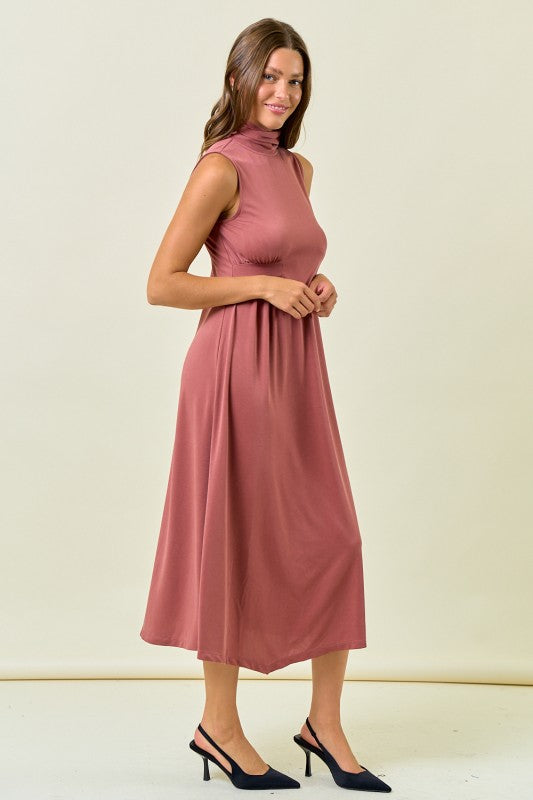 Mauve Mock Neck Midi Dress