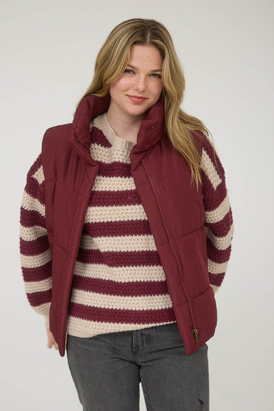 Burgundy Zip Up Puffer Vest