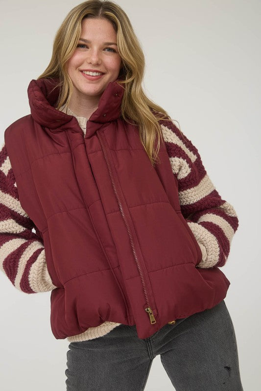 Burgundy Zip Up Puffer Vest