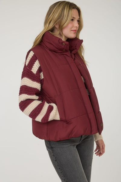 Burgundy Zip Up Puffer Vest