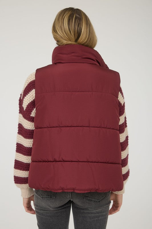 Burgundy Zip Up Puffer Vest
