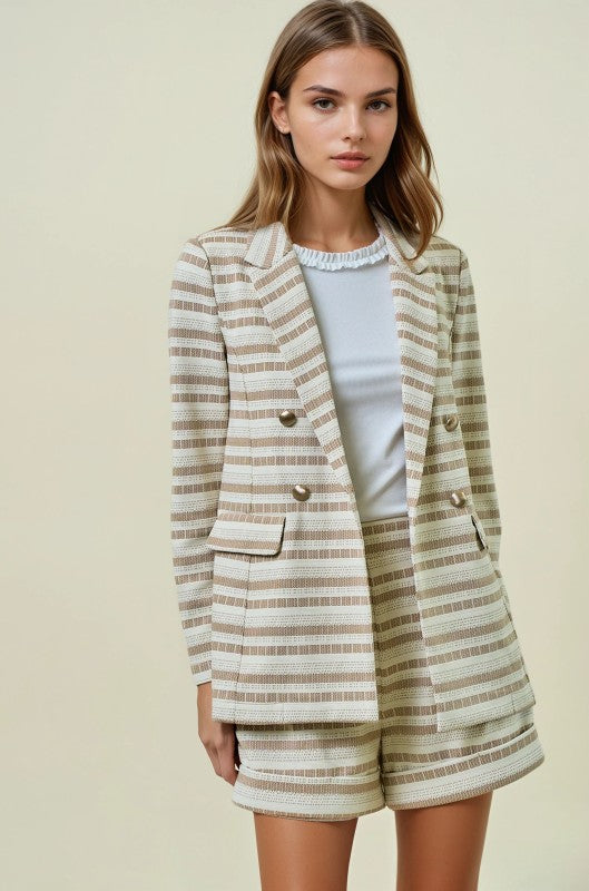 Cream Striped Double Breasted Jacket