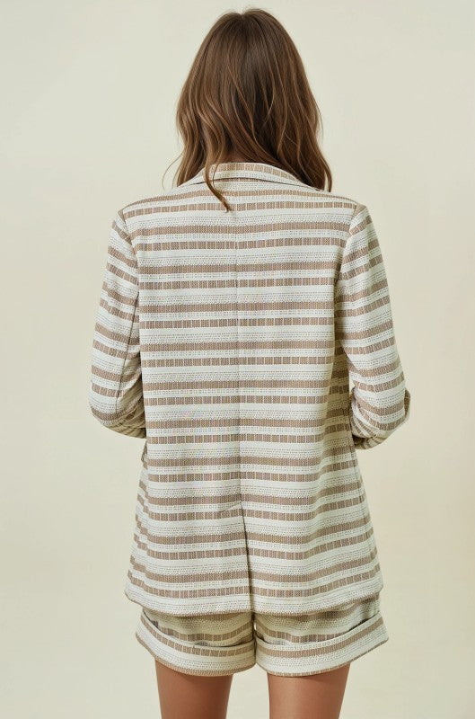 Cream Striped Double Breasted Jacket