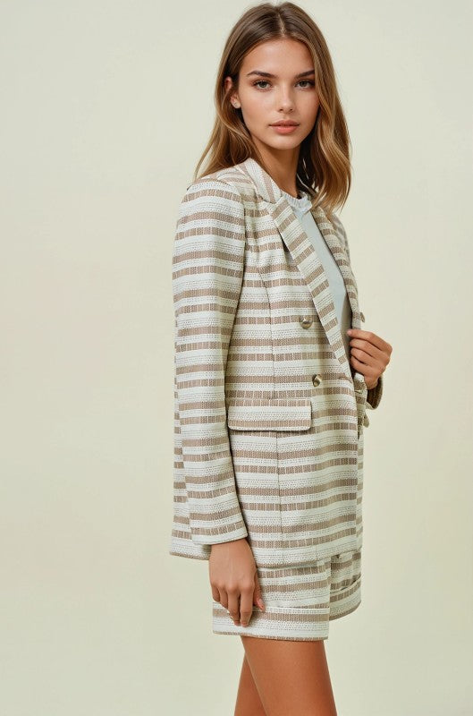 Cream Striped Double Breasted Jacket