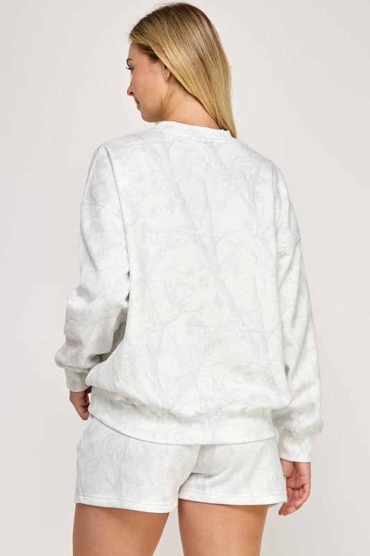 White Camo Fleece Crew Neck Sweatshirt