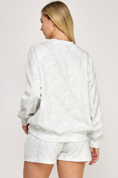 White Camo Fleece Crew Neck Sweatshirt