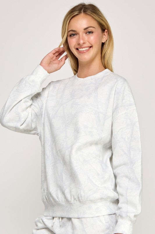 White Camo Fleece Crew Neck Sweatshirt