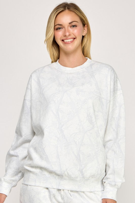 White Camo Fleece Crew Neck Sweatshirt