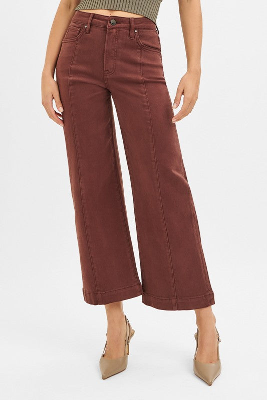 Risen Chocolate High Rise Wide Leg Pants