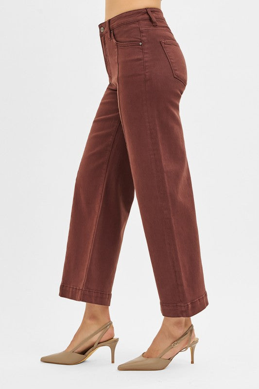 Risen Chocolate High Rise Wide Leg Pants