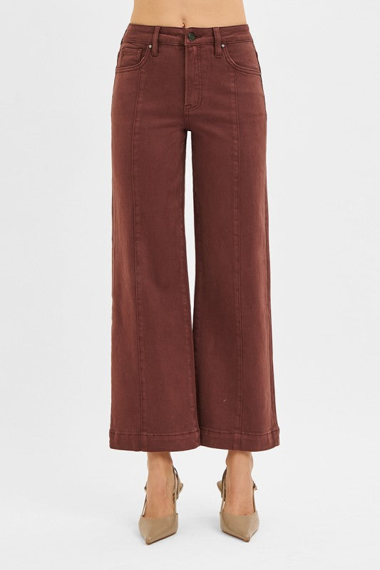 Risen Chocolate High Rise Wide Leg Pants