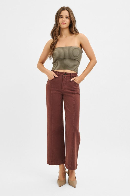 Risen Chocolate High Rise Wide Leg Pants