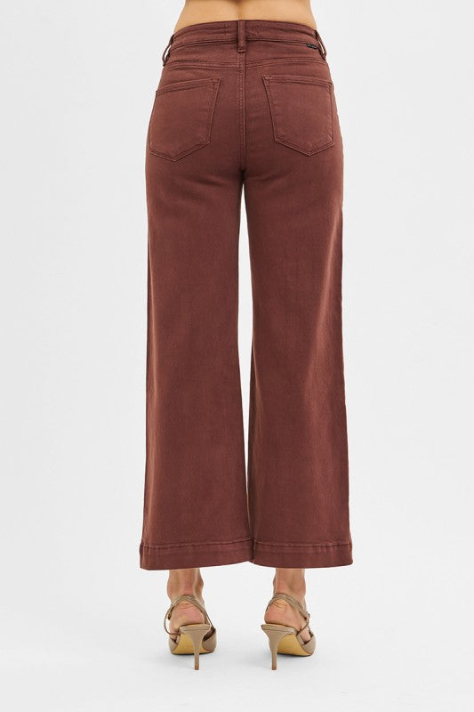 Risen Chocolate High Rise Wide Leg Pants