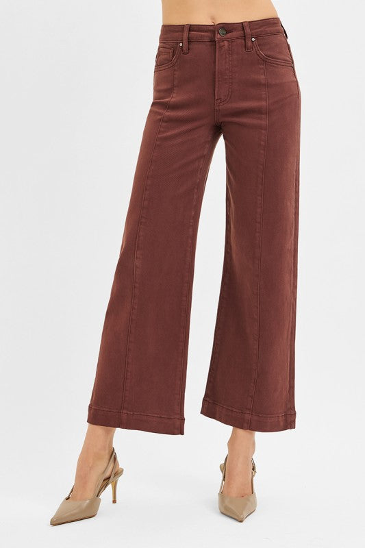 Risen Chocolate High Rise Wide Leg Pants