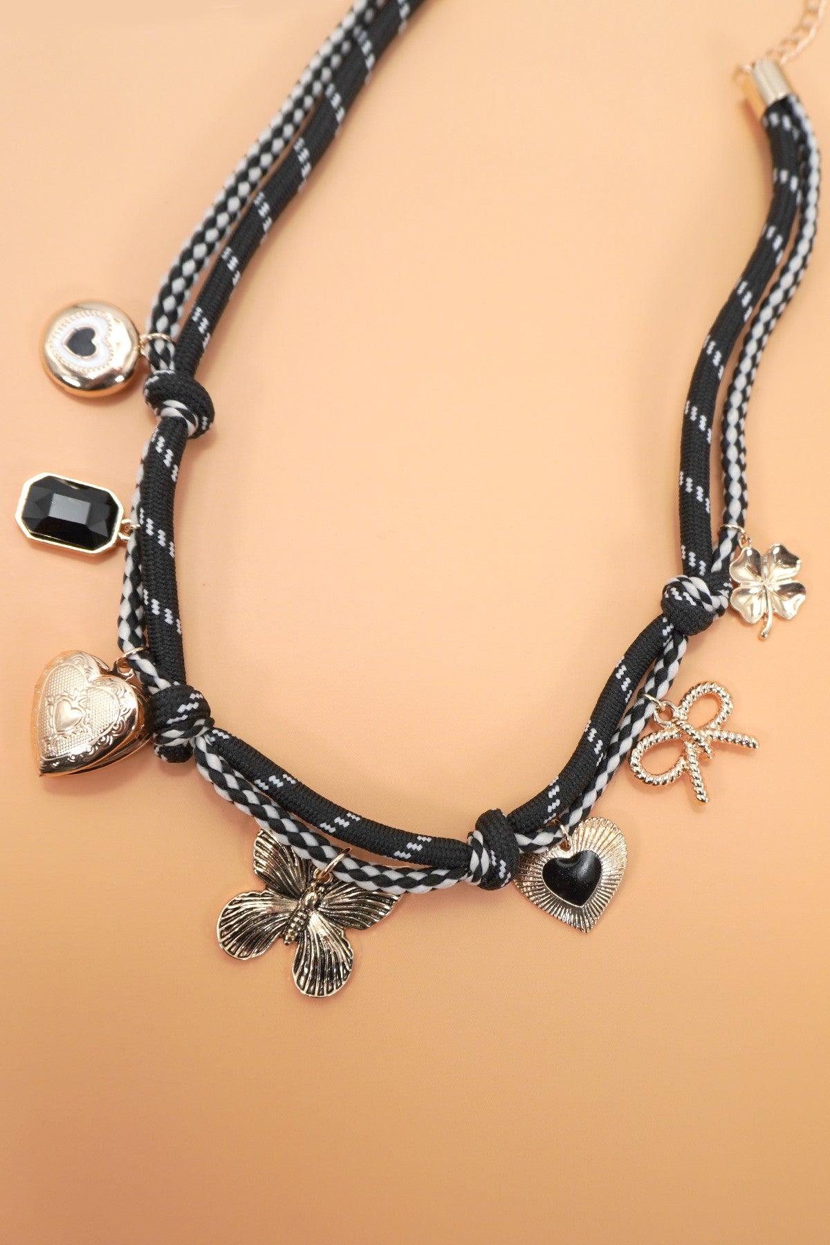 Gold Double Cord Charm Necklace