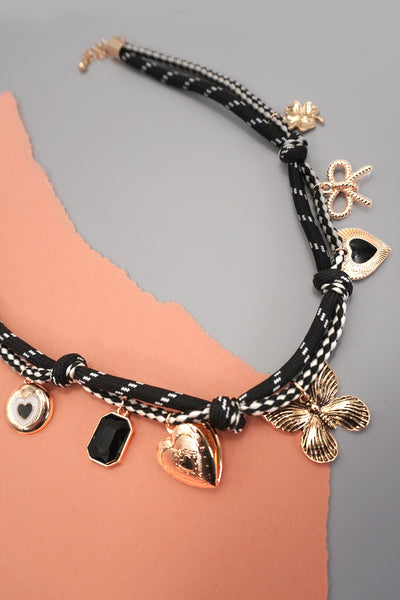 Gold Double Cord Charm Necklace