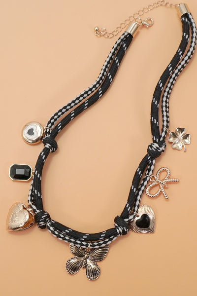 Gold Double Cord Charm Necklace