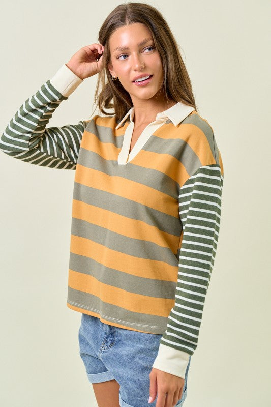 Green Rugby Striped Colorblock Shirt