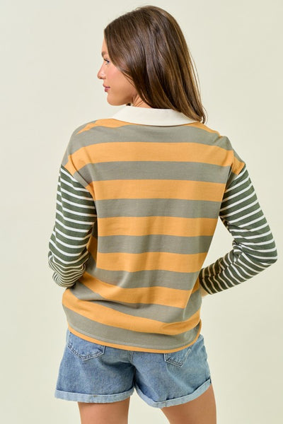 Green Rugby Striped Colorblock Shirt