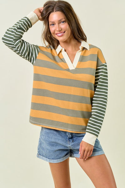 Green Rugby Striped Colorblock Shirt