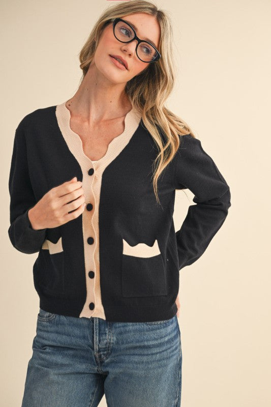 Black Almond Scalloped Cardigan